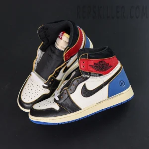 Overhead view of Fragment x Union LA x Air Jordan 1 Retro High OG – both shoes