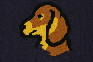 Human Made Dog Graphic Jacquard Crewneck Knit Sweater Navy Print