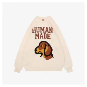 Human Made Dog Graphic Jacquard Crewneck Knit Sweater White Front view