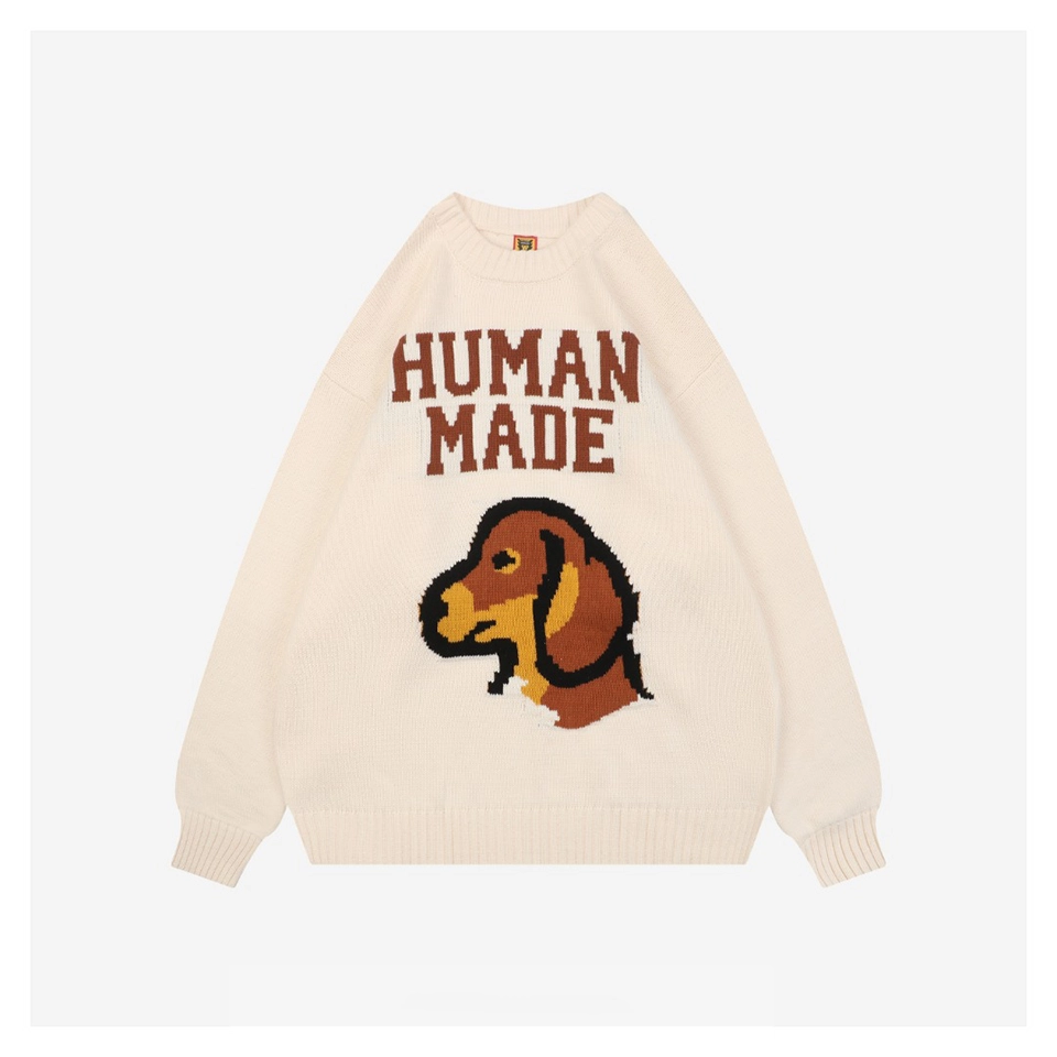 Human Made Dog Graphic Jacquard Crewneck Knit Sweater White Front view