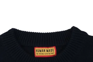 Human Made Polar Bear Intarsia Crewneck Sweater Navy Collar