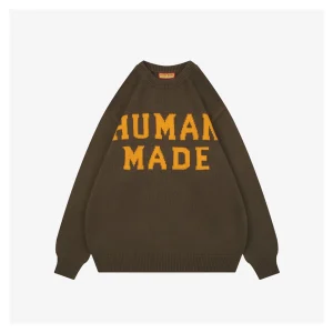 Human Made Polar Bear Intarsia Crewneck Sweater Brown Front view