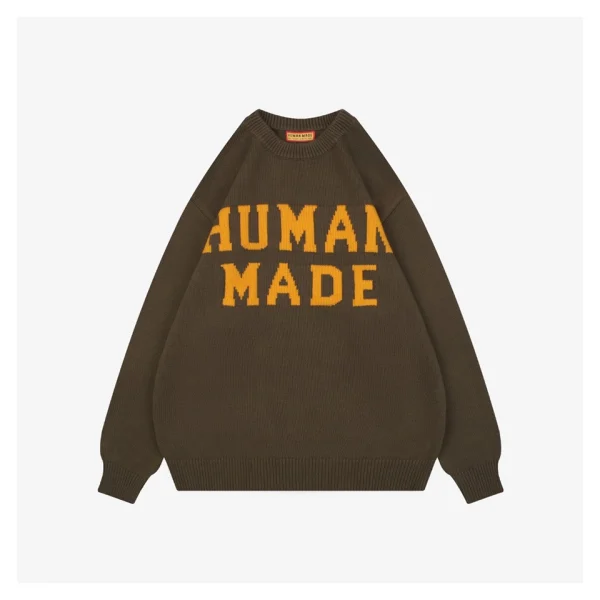 Human Made Polar Bear Intarsia Crewneck Sweater Brown Front view