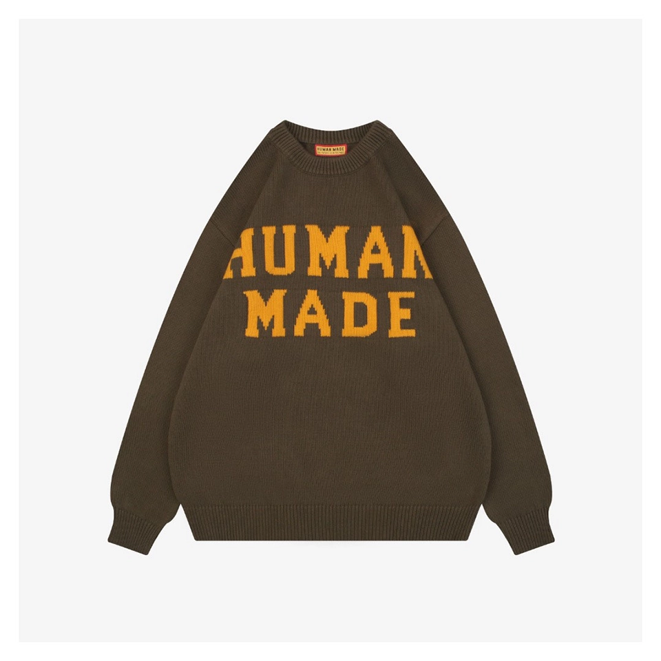 Human Made Polar Bear Intarsia Crewneck Sweater Brown Front view