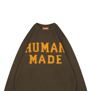 Human Made Polar Bear Intarsia Crewneck Sweater Brown