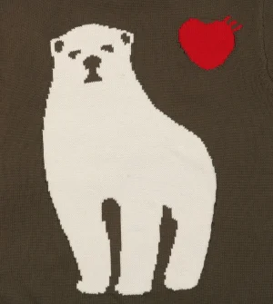 Human Made Polar Bear Intarsia Crewneck Sweater Brown Back Print