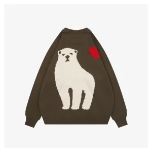 Human Made Polar Bear Intarsia Crewneck Sweater Brown Back view