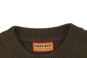 Human Made Polar Bear Intarsia Crewneck Sweater Brown Collar
