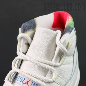 Air Jordan 11 Retro “285” tongue and multicolor inner lining close-up