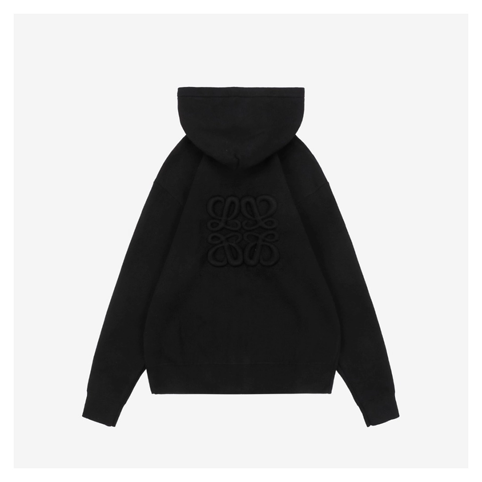 L Back Embossed Anagram Wool Hoodie Jacket Back view