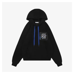 L ON Logo Patch Pocket Hoodie Black Front view