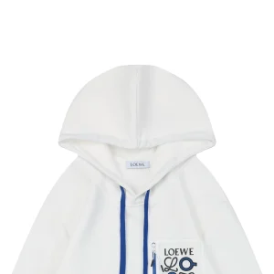L ON Logo Patch Pocket Hoodie White