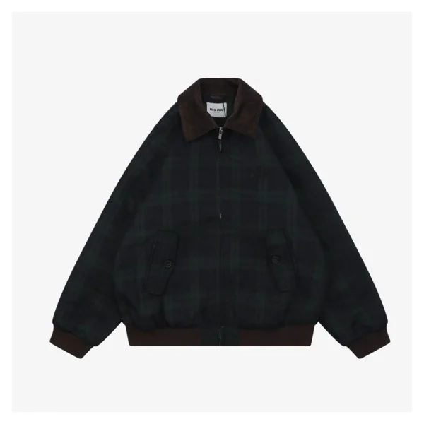 MM Dark Green Plaid Quilted Padded Jacket Front view