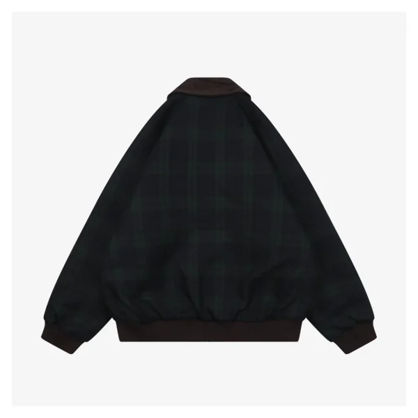MM Dark Green Plaid Quilted Padded Jacket Back view