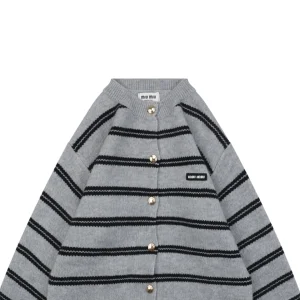 MM Grey and White Striped Knit Cardigan