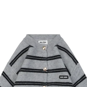 MM Grey and White Striped Knit Cardigan