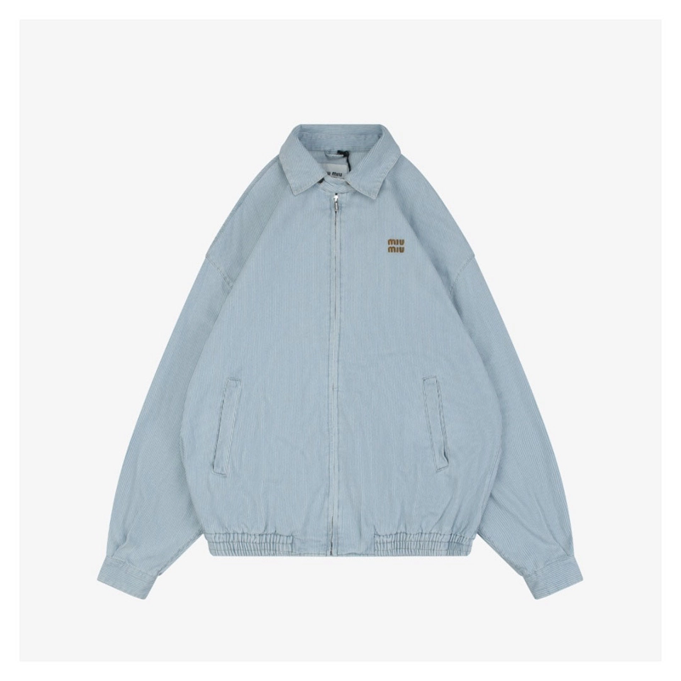 MM Striped Denim Logo Embroidered Jacket Front view