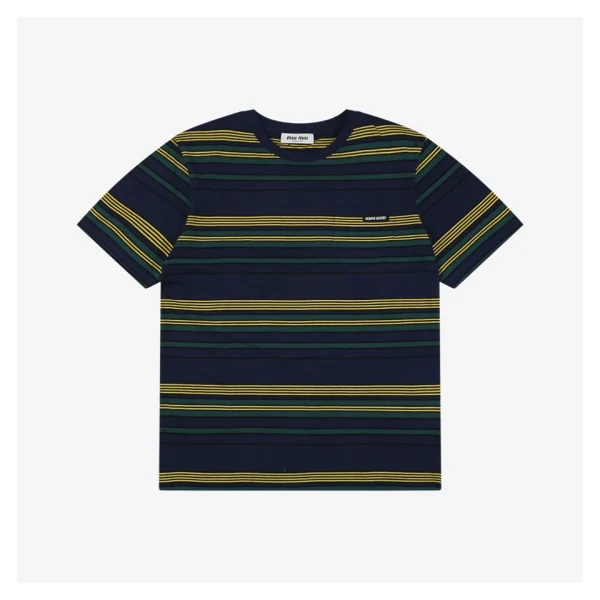 Miu Miu Automne Yellow & Green Striped T-Shirt Front view