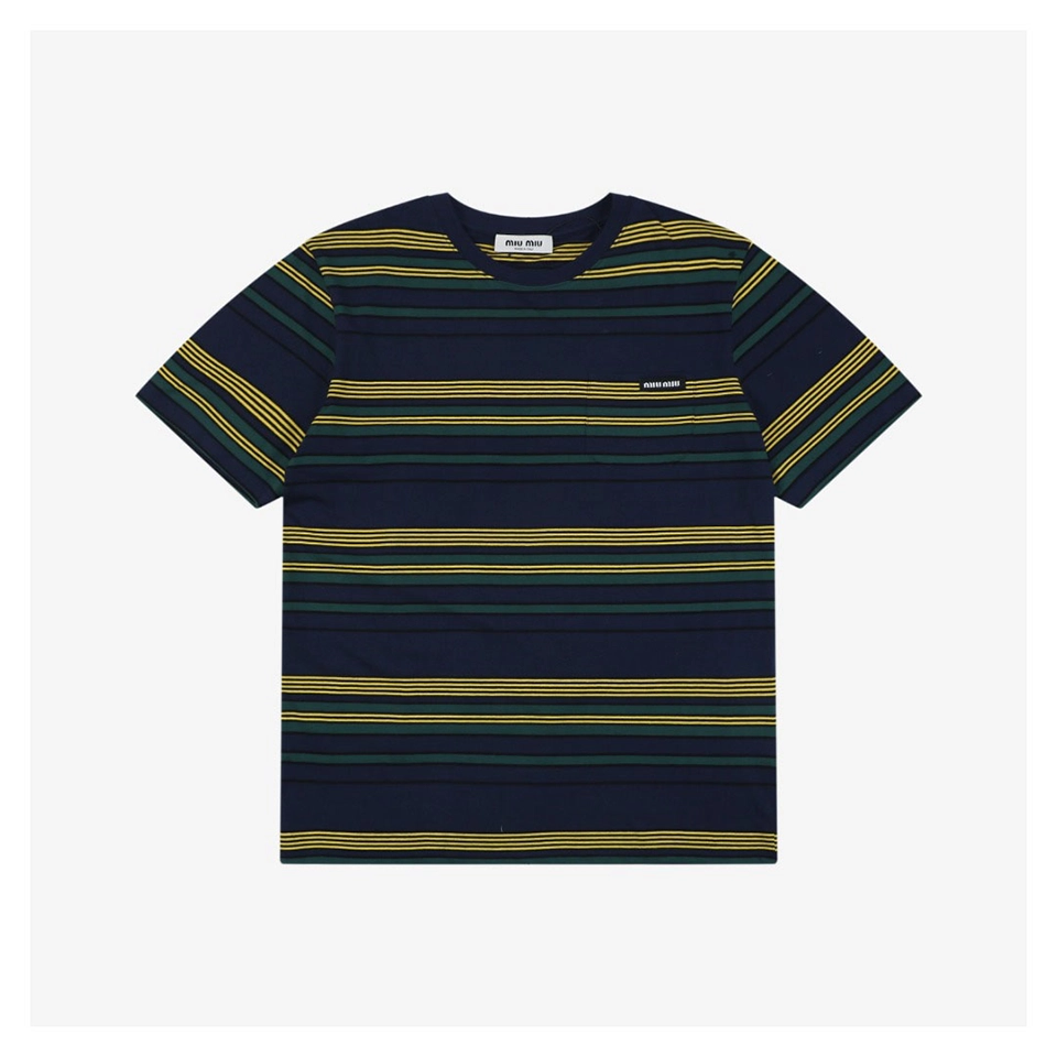 Miu Miu Automne Yellow & Green Striped T-Shirt Front view