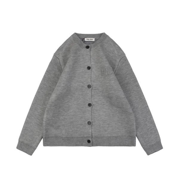Miu Miu Grey Knit Button Jacket Front view