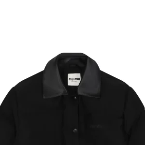 Miu Miu Leather-Collar Logo Down Jacket