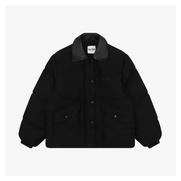 Miu Miu Leather-Collar Logo Down Jacket Front view