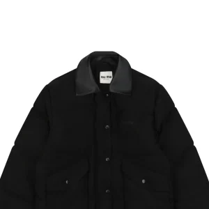 Miu Miu Leather-Collar Logo Down Jacket