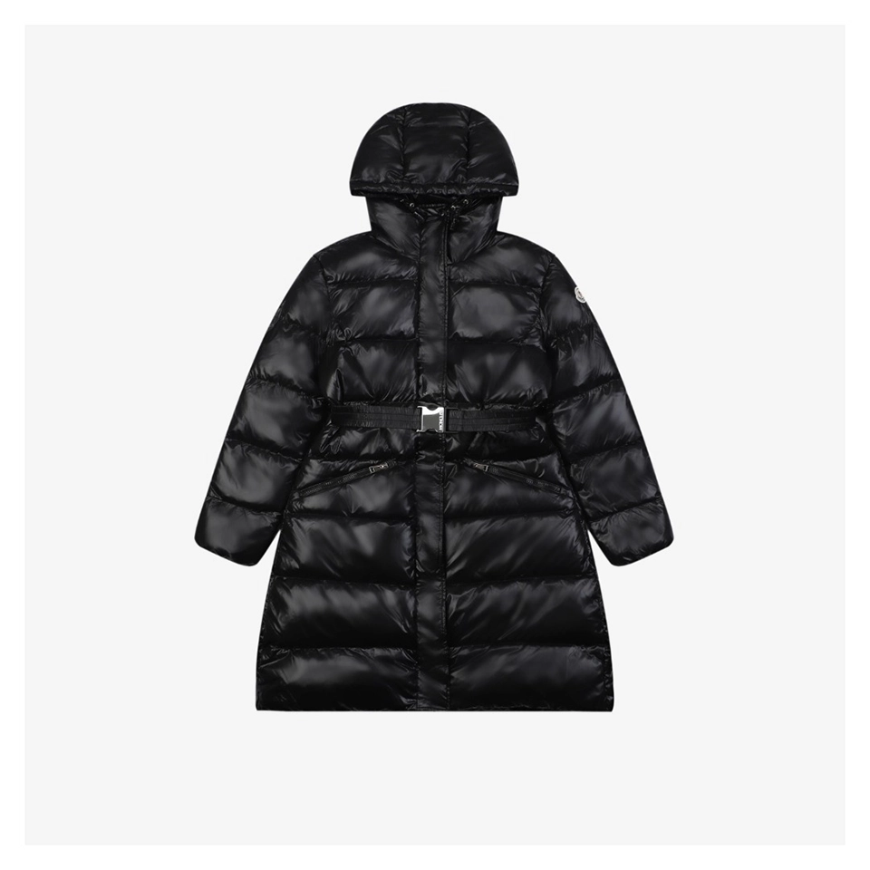 Moncler Bellevue Belted Hooded Down Coat #MT-2009 Black Front view