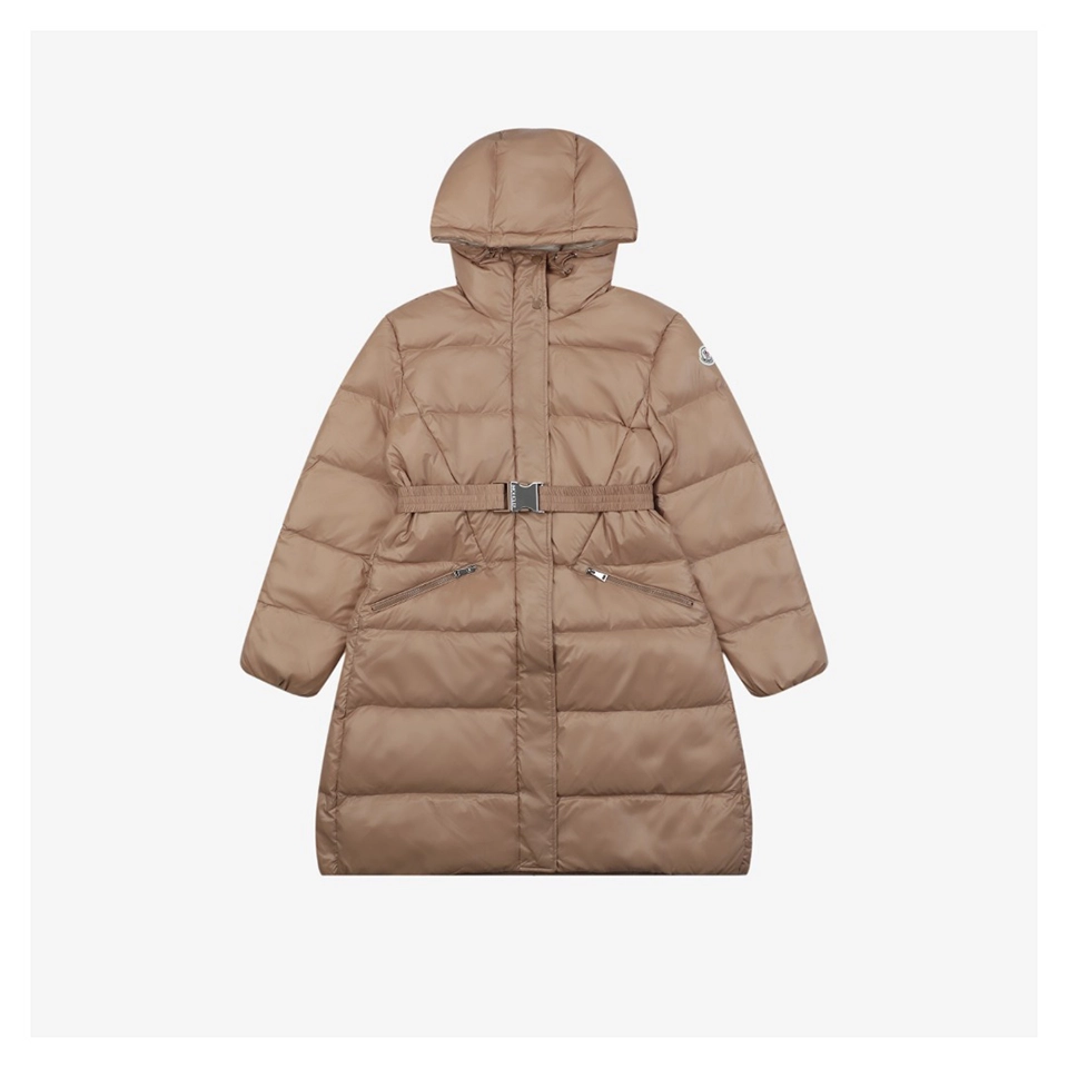 Moncler Bellevue Belted Hooded Down Coat #MT-2009 Brown Front view