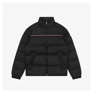 Moncler Bouvaque Tricolor Stripe Stand Collar Down Jacket Black Front view