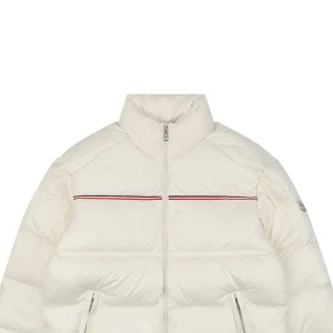 Moncler Bouvaque Tricolor Stripe Stand Collar Down Jacket White