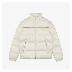 Moncler Bouvaque Tricolor Stripe Stand Collar Down Jacket White Front view