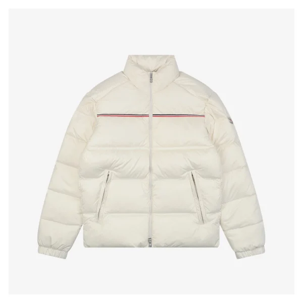 Moncler Bouvaque Tricolor Stripe Stand Collar Down Jacket White Front view