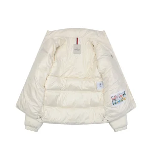 Moncler Bouvaque Tricolor Stripe Stand Collar Down Jacket White Lining