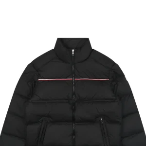 Moncler Bouvaque Tricolor Stripe Stand Collar Down Jacket Black