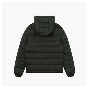 Moncler Ribbed Panel Arm Logo Hooded Down Jacket #MT-188 Green Back view