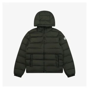 Moncler Ribbed Panel Arm Logo Hooded Down Jacket #MT-188 Green Front view