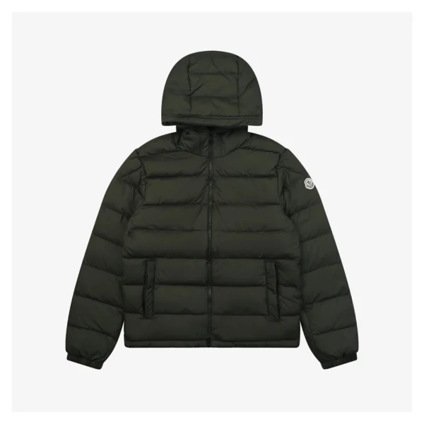 Moncler Ribbed Panel Arm Logo Hooded Down Jacket #MT-188 Green Front view