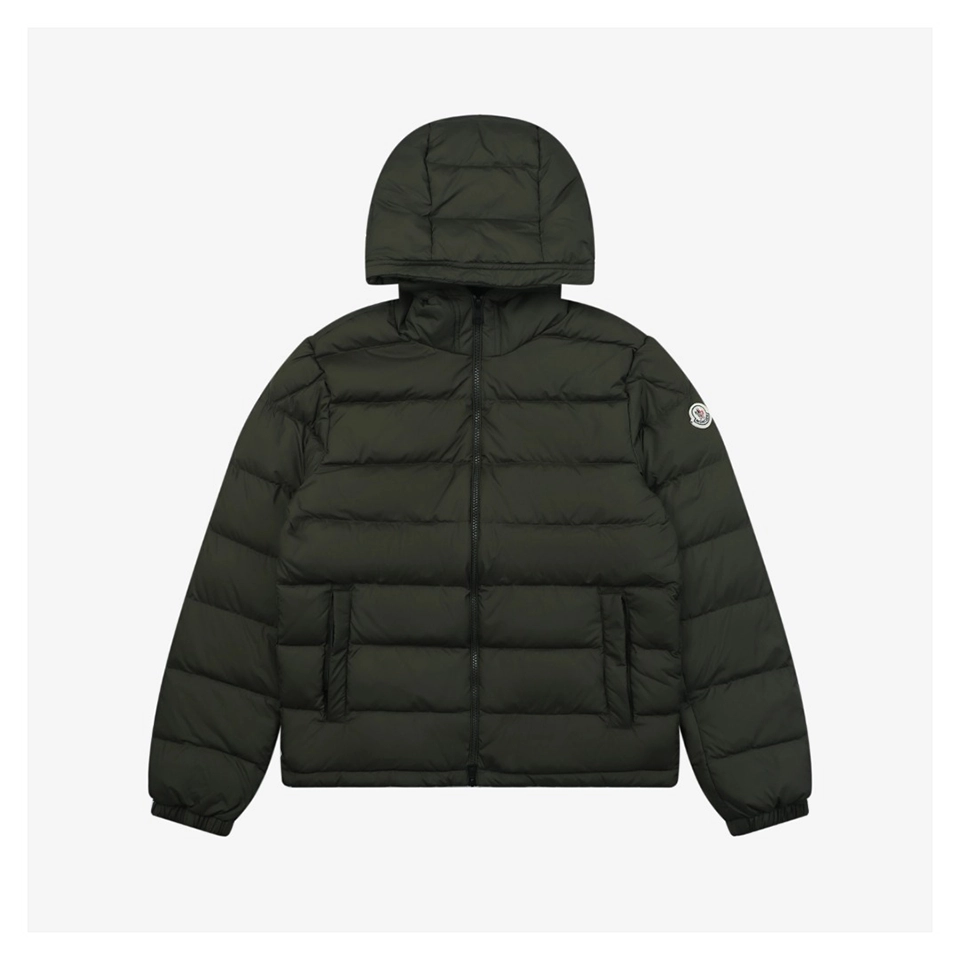 Moncler Ribbed Panel Arm Logo Hooded Down Jacket #MT-188 Green Front view