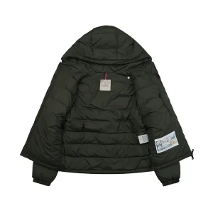 Moncler Ribbed Panel Arm Logo Hooded Down Jacket #MT-188 Green Lining