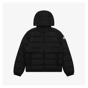 Moncler Ribbed Panel Arm Logo Hooded Down Jacket #MT-188 Black Front view