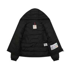 Moncler Ribbed Panel Arm Logo Hooded Down Jacket #MT-188 Black Lining