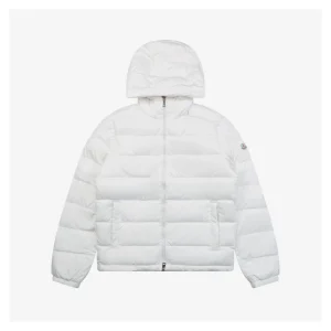 Moncler Ribbed Panel Arm Logo Hooded Down Jacket #MT-188 White Frontview