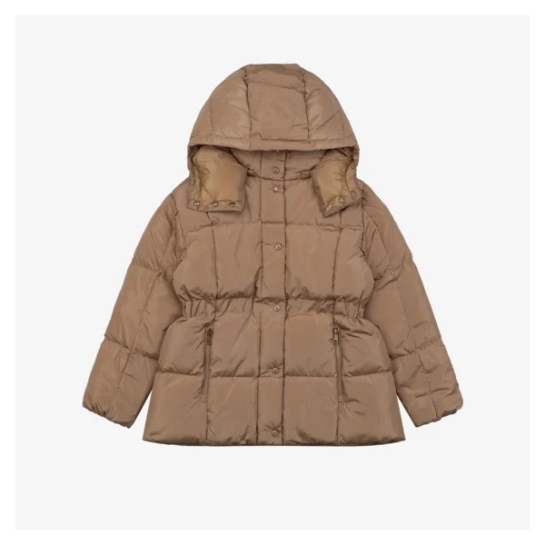 Mxxcler Agneux Square-Quilted Hooded Down Jacket #MS-776 Brown Front view