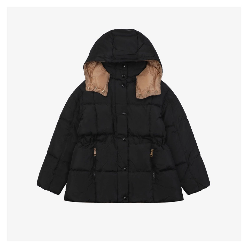 Mxxcler Agneux Square-Quilted Hooded Down Jacket #MS-776 Black Front view