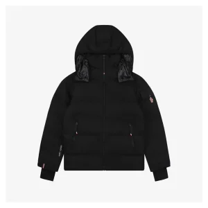 Mxxcler Arm Rooster Logo Hooded Down Jacket #2566 Black Front view