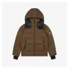 Mxxcler Arm Rooster Logo Hooded Down Jacket #2566 (Brown/Black)