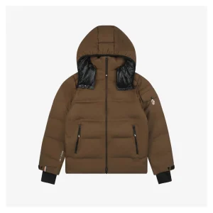 Mxxcler Arm Rooster Logo Hooded Down Jacket #2566 Brown Front view