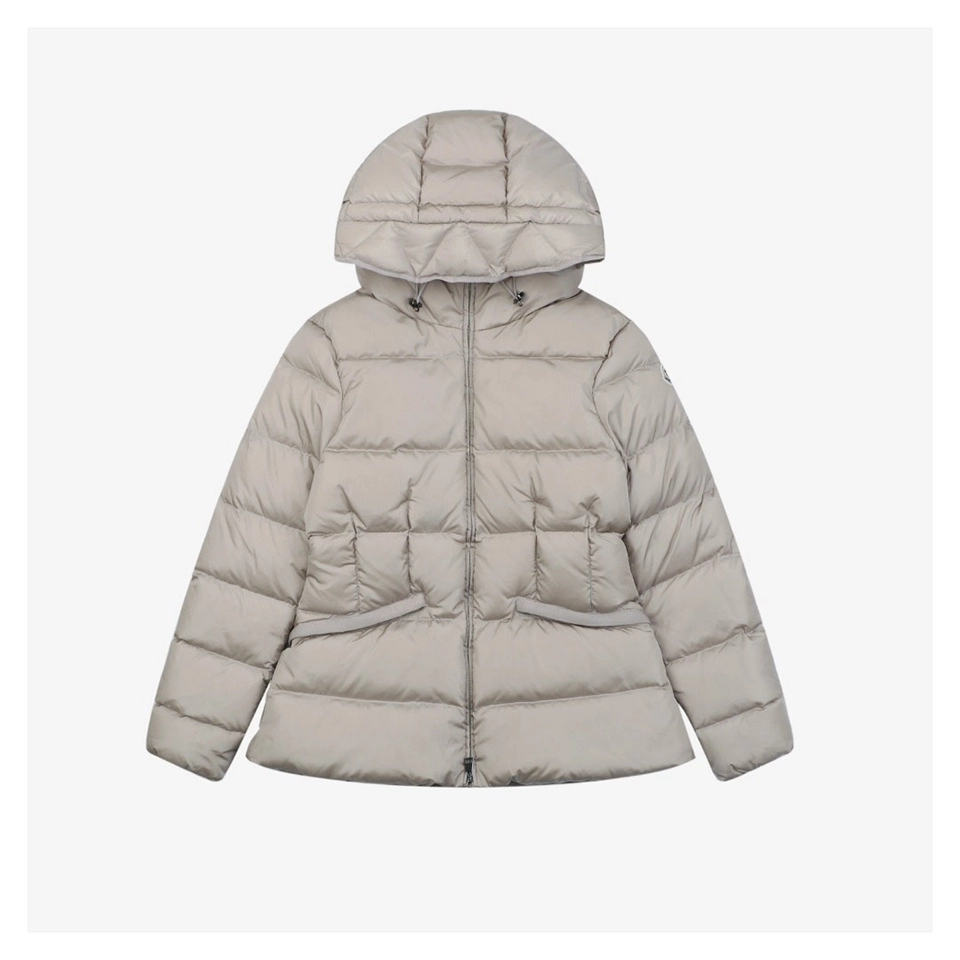 Mxxcler Avoce Cinched-Waist Hooded Down Jacket #MX-006 Grey Front view