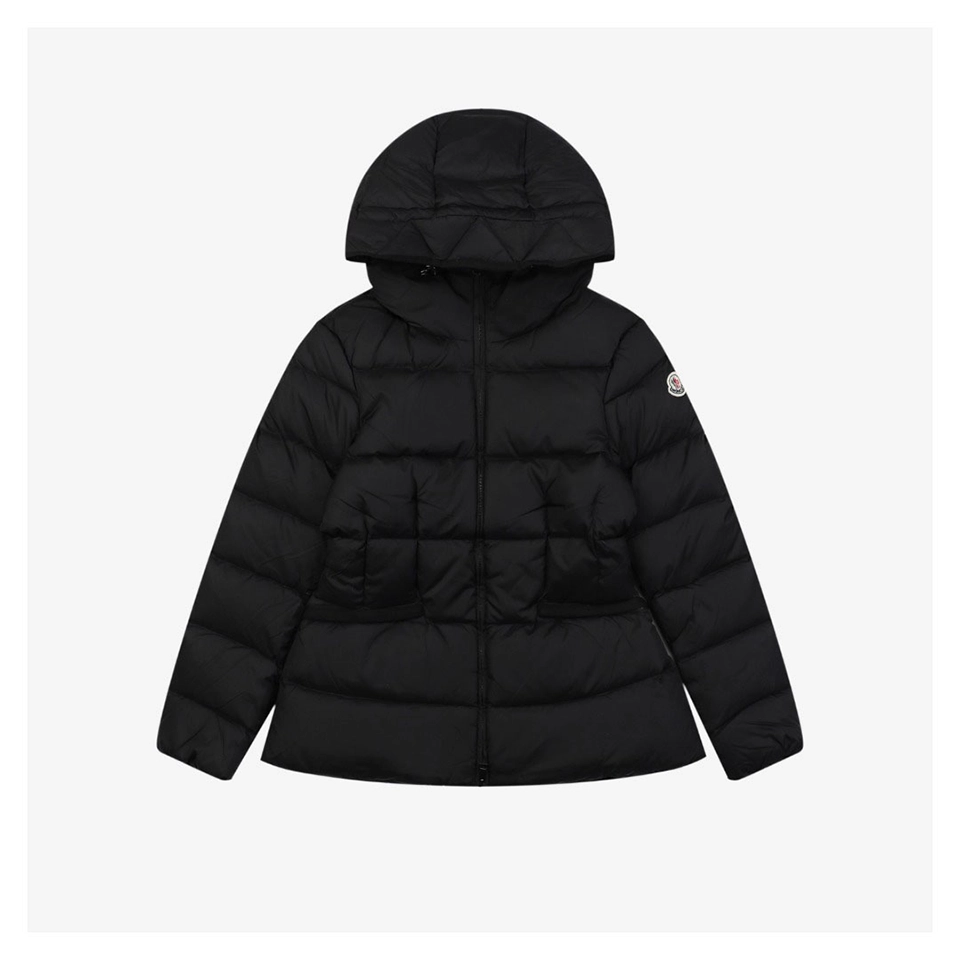Mxxcler Avoce Cinched-Waist Hooded Down Jacket #MX-006 Black Front view